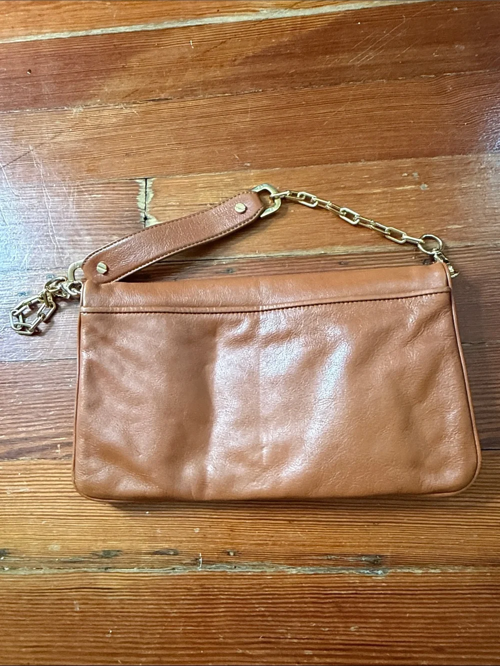 Tory Burch Reva Bombe Leather Clutch with Strap + Embossed Logo
